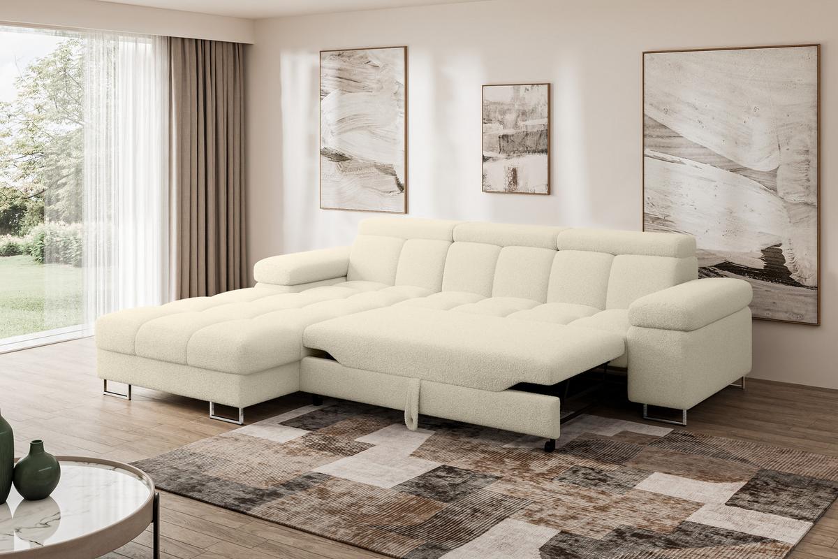 ECKSOFA mit Schlaffunktion Ottomane Links 271x203x79 Beige Bouclé - Sandfarben, Holzwerkstoff/Textil (271/203cm) - ALTDECOR
