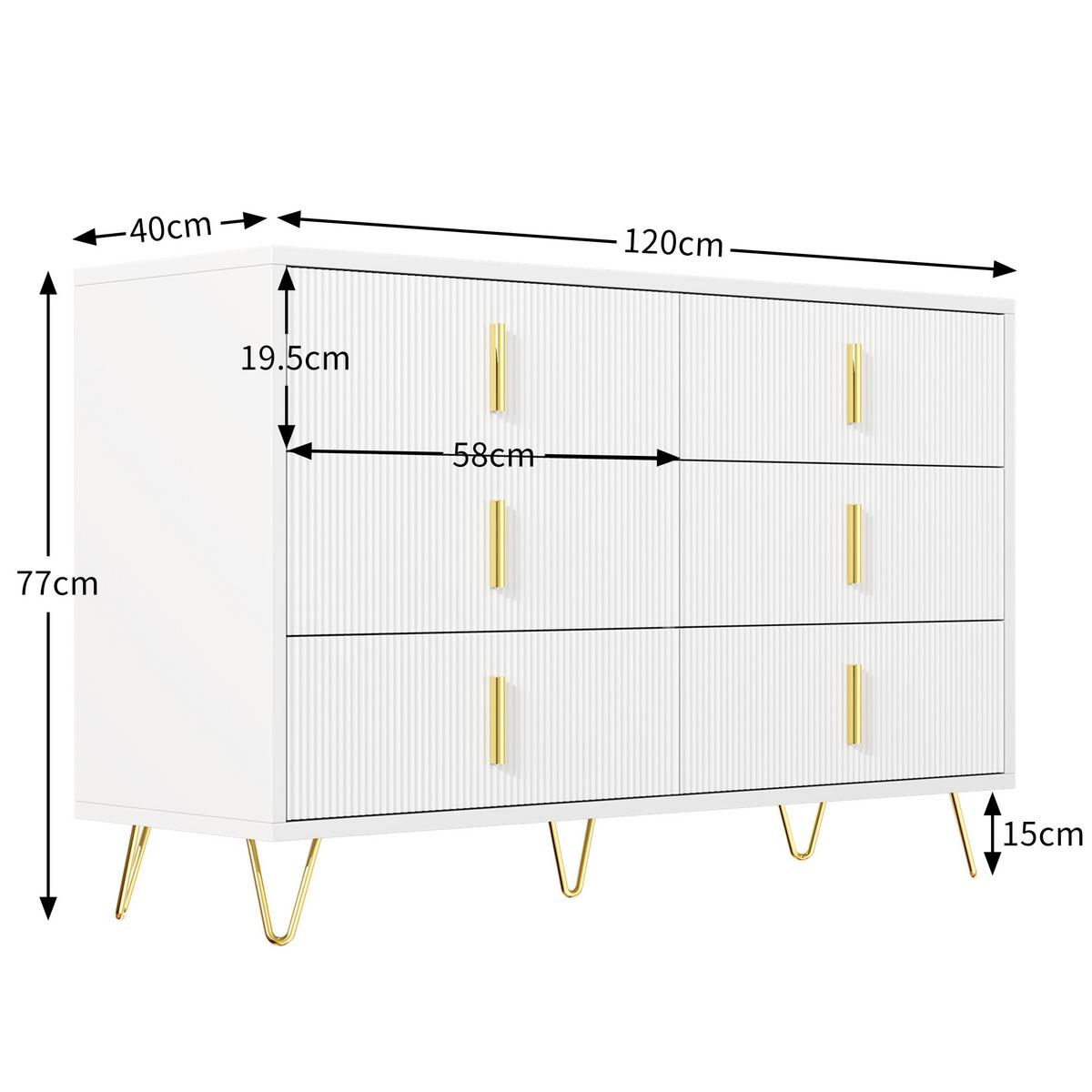 SIDEBOARD weiß gold 120cm 6 schubladen modern - Weiß, Holzwerkstoff (120/77/40cm) - Urban Meuble