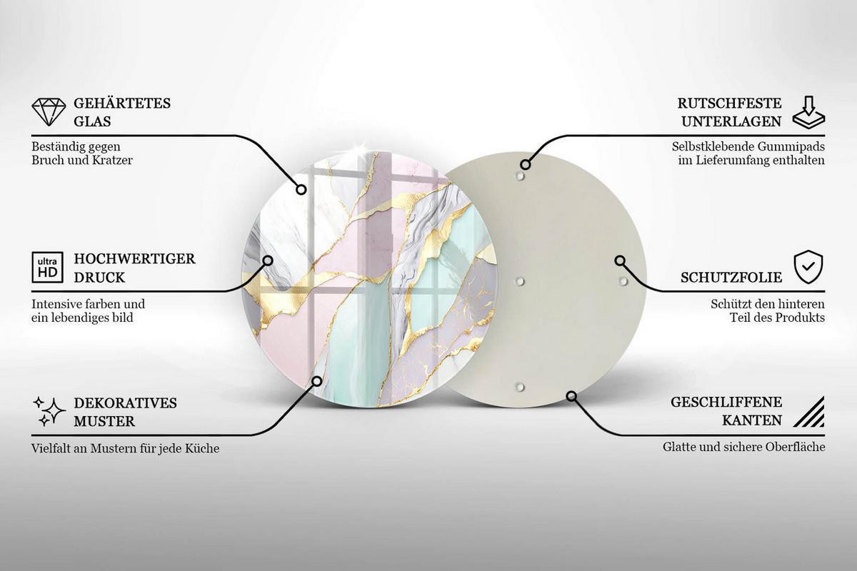 GLASPLATTE Ø 30 cm Pastell Marmor Muster - Hellrosa, Glas (30/30cm) - Wallfluent