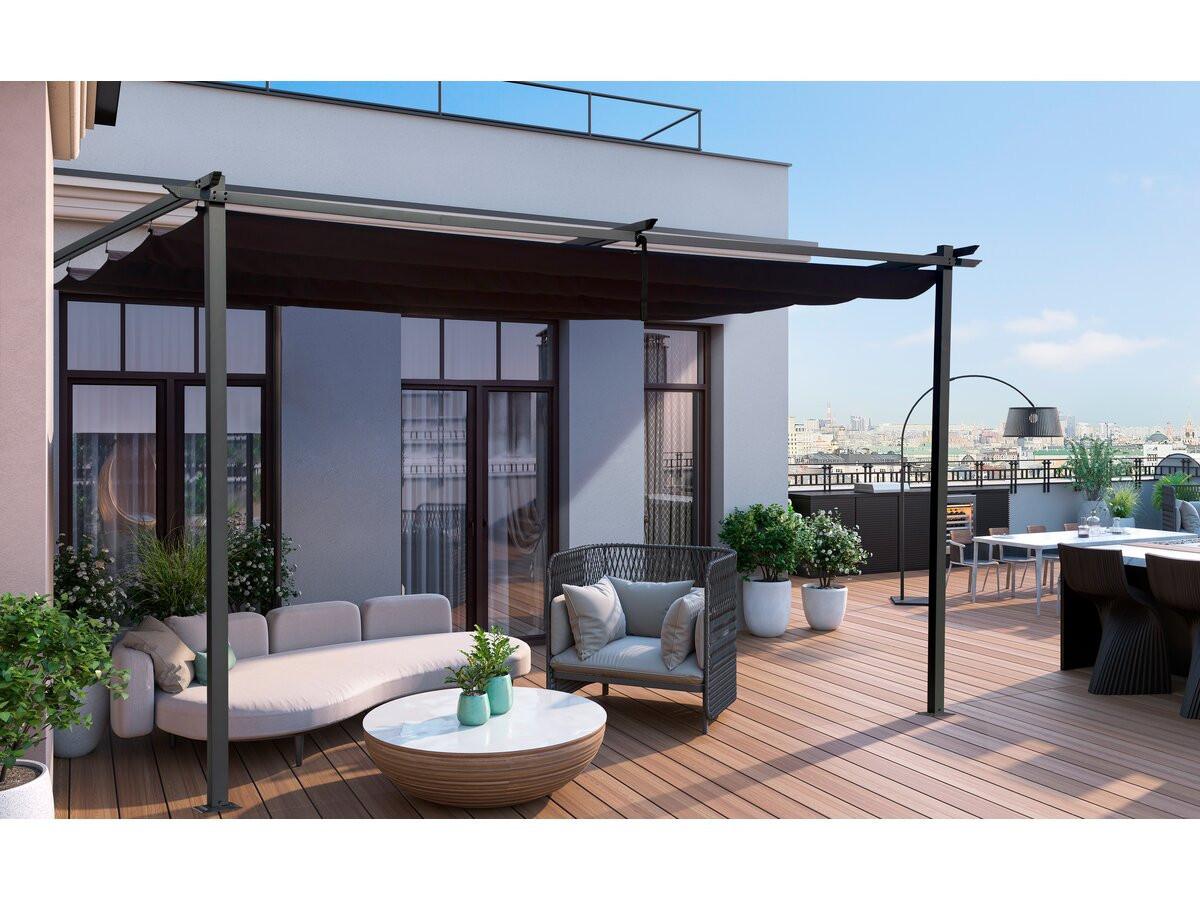 PERGOLA - MARKISE pergola adossée en métal avec toit rétractable - 3 x 4 m - gris anthracite Grau - Grau, Metall (290/231/395cm) - Habitat Garten