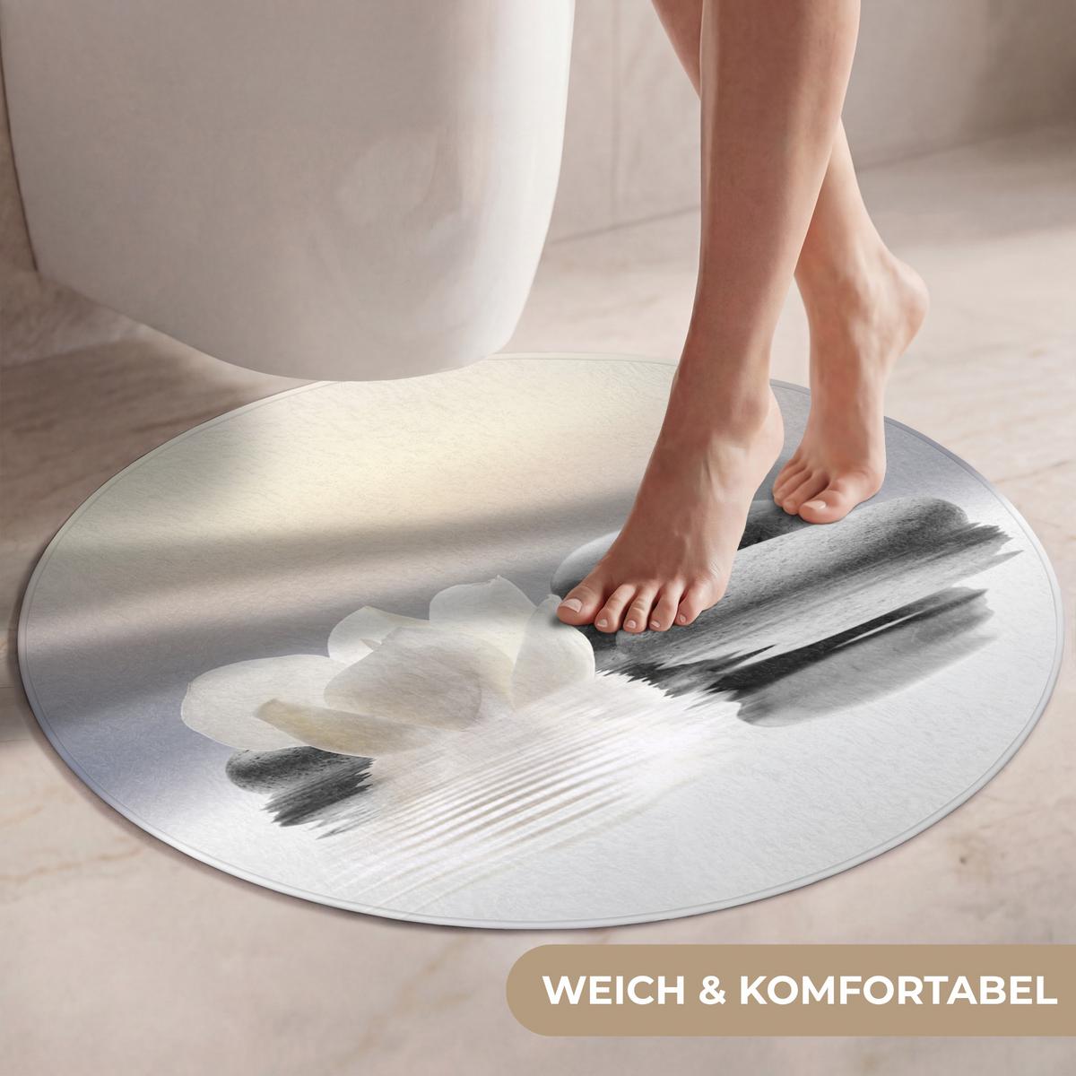 WC-VORLEGER Steine - Lotus - Weiß - Wasser - Zen Toilettenteppich 70x70 cm - Weiß, Textil (70/1cm) - OnlyWow