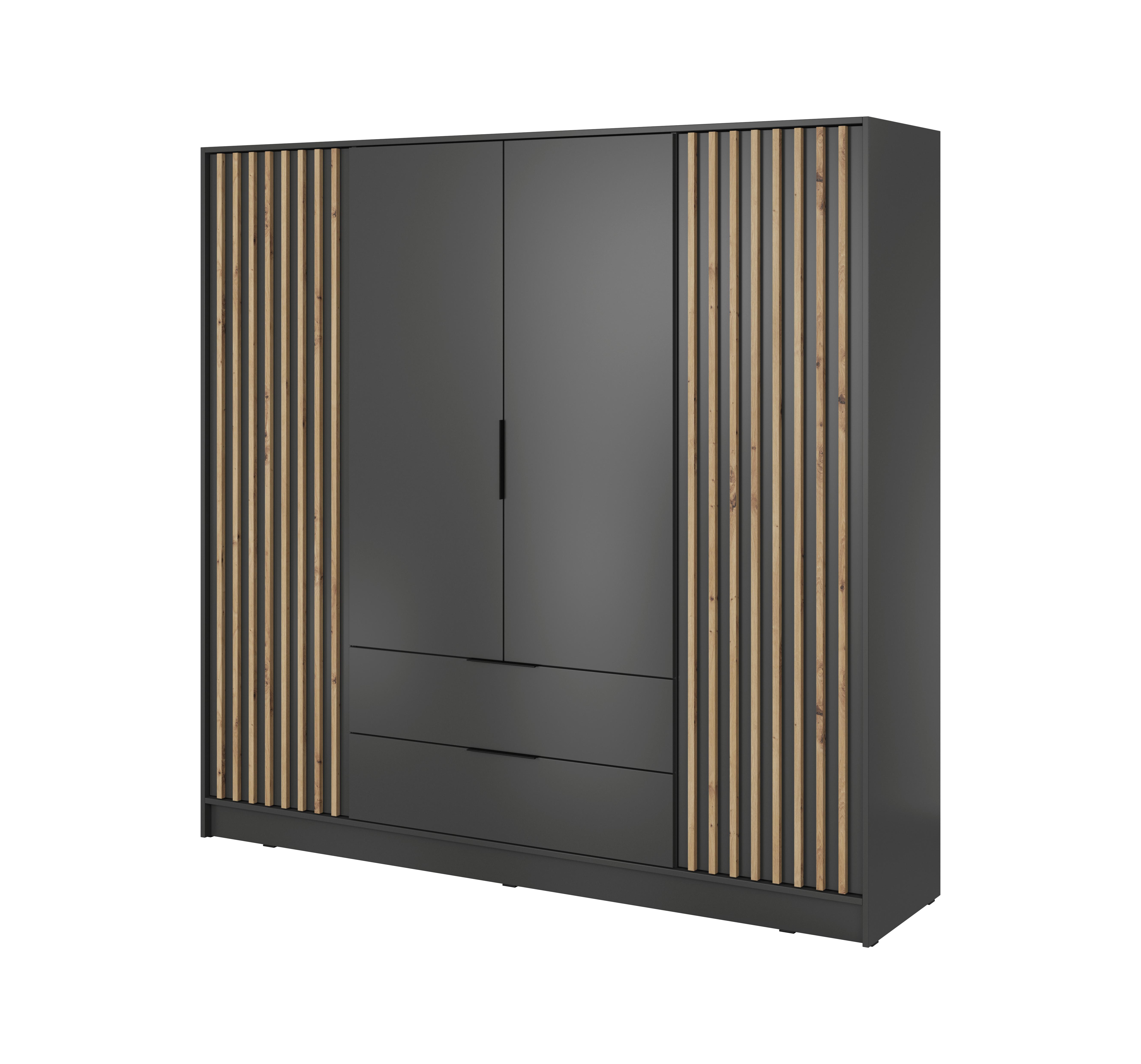 DREHTÜRENSCHRANK NELIANA 206/200/51 cm 4-türig Graphitfarben - Graphitfarben, Holzwerkstoff (206/200/51cm) - MASSENO