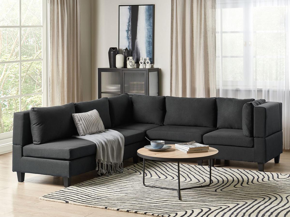 ECKFSOFA Modul 5-Sitzer linksseitig Schwarz Stoff Unstad - Schwarz, Textil (228/228cm) - Beliani