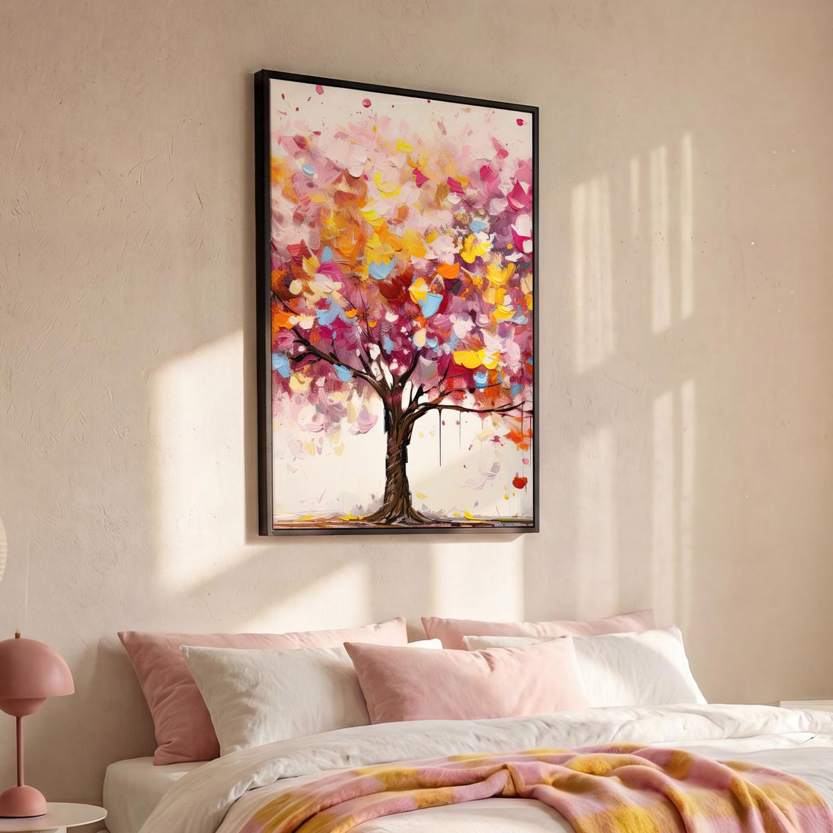 LEINWAND Bilder mit Rahmen - Aquarell - Baum - Kunst - Abstrakt - 90x140 - Multicolor, Textil (90/140cm) - MuchoWow