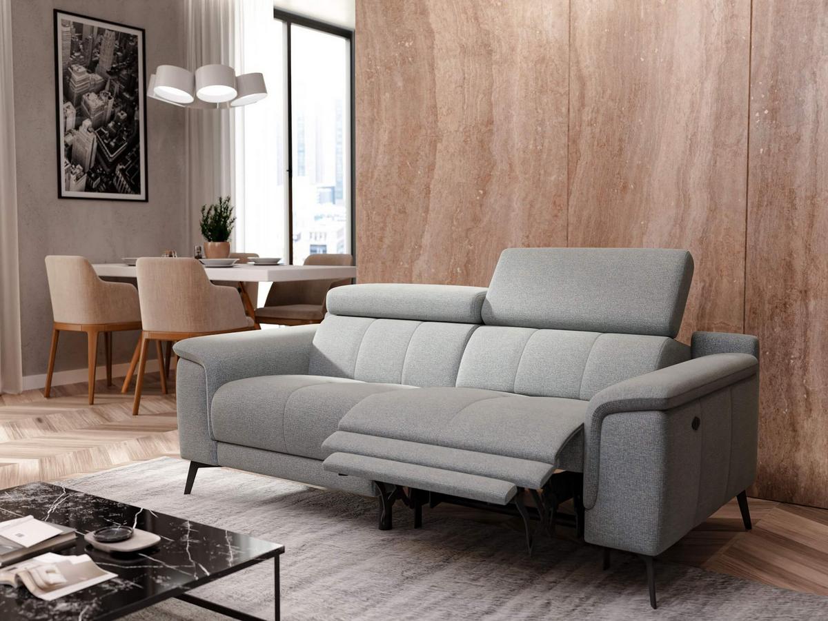 RELAXSOFA FIERO 3-Sitzer mit 1 Relaxfunktion, silberfarben - Silberfarben/Schwarz, Holzwerkstoff/Textil (212/82/103cm) - Wozimo
