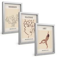 BILDER SET 3er Set - 20x30 cm Silberner Rahmen - Stilvolle Grafiken, Blumen, Figuren - Silberfarben, Kunststoff (20/30cm) - TULUP