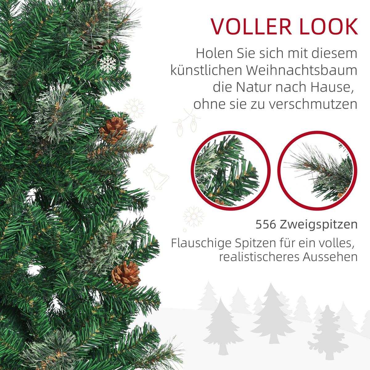 KÜNSTLICHER-WEIHNACHTSBAUM, 195 cm Christbaum mit 556 Spitzen für Weihnachten - Grün, Kunststoff/Metall (195cm) - HOMCOM
