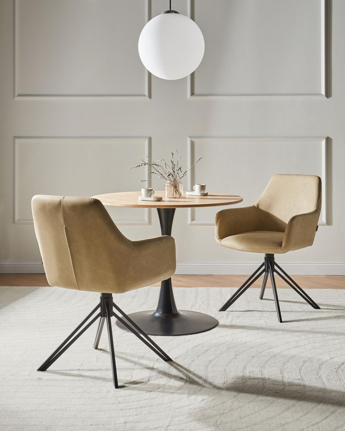 ESSZIMMERSTUHL 2er Set drehbar Kunstleder Beige Sansarc - Beige/Schwarz, Kunststoff/Metall (57/85/59cm) - Beliani