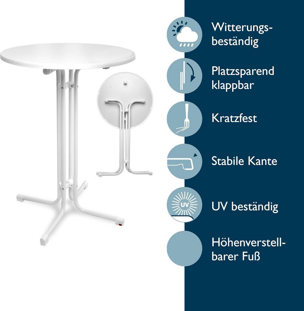 STEHTISCH Bellini Ø80xH110cm Weiß (2tlg) - Weiß, Holz/Metall (80/80/110cm) - Beautissu 