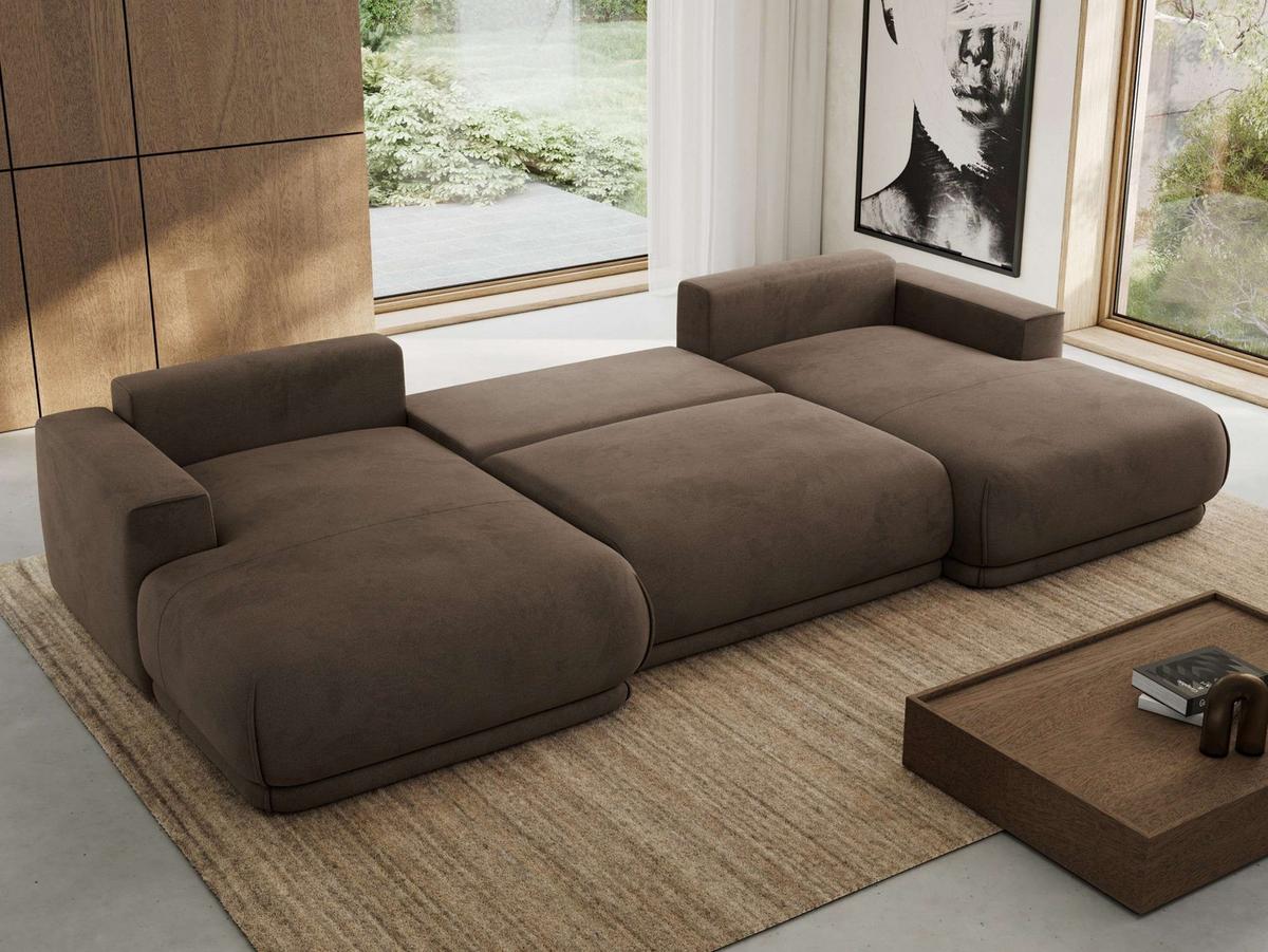 WOHNLANDSCHAFT RINA U Braun Velvet - Schwarz/Braun, Kunststoff/Textil (360/85/170cm) - MKS