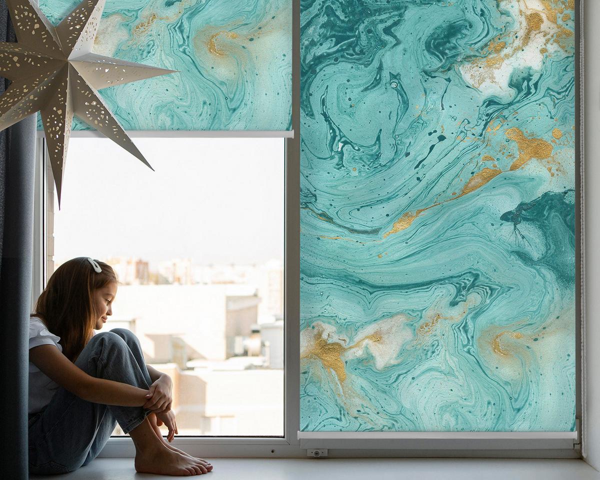 INNENROLLO - Fensterrollo - Rollo - 100x180 cm - Türkis-Granit - Türkis, Kunststoff (100/180/0.5cm) - TULUP