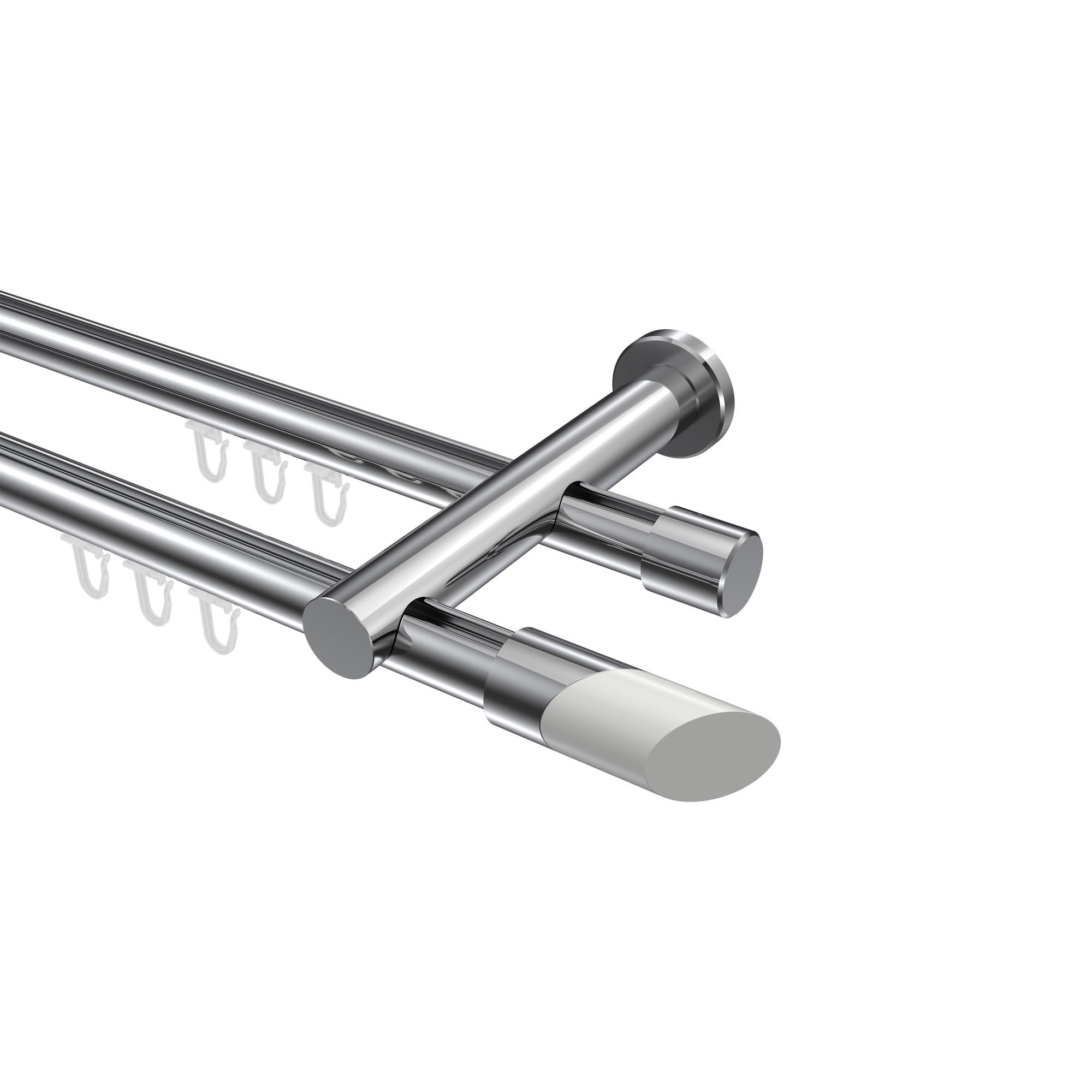 GARDINENSTANGE INNENLAUF Platon Verano 420 cm (geteilt in 3 x 140 cm), 2-läufig, 20 mm Ø Chrom - Chromfarben/Weiß, Metall (420cm) - INTERDECO