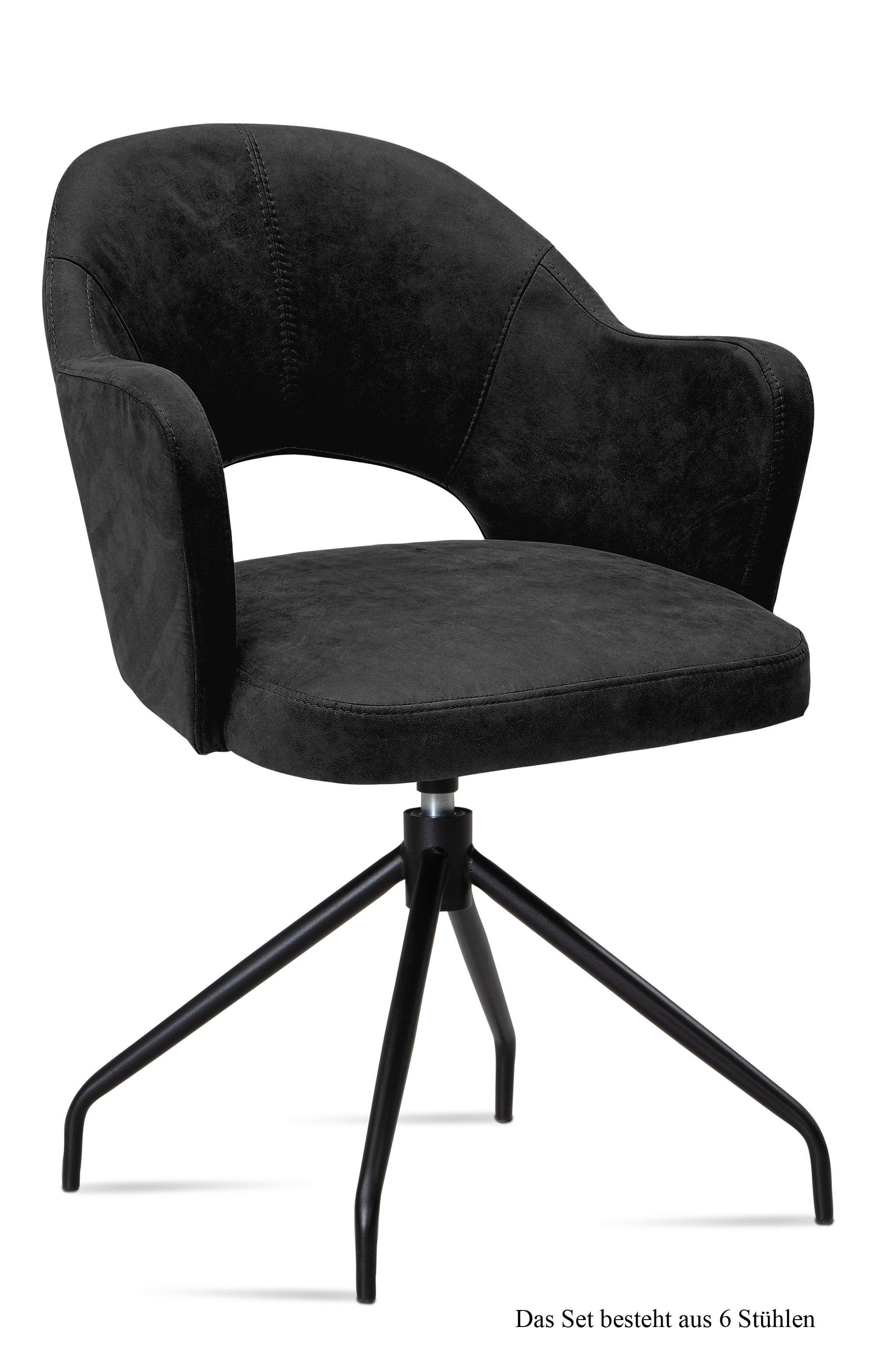 ARMLEHNSTUHL drehbar (6er-Set) Dorcas 59x87x61 Schwarz/Anthrazit - Anthrazit/Schwarz, Kunststoff (61/87/59cm) - 58aufmkessel