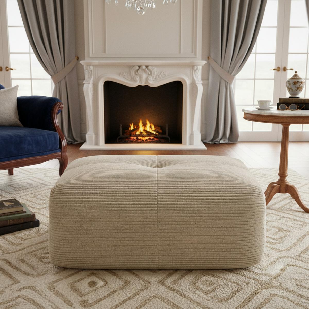HOCKER OTTOMAN in Premium-Cord Montagefrei & Rutschfest - Beige, Textil (92/44/75cm) - Urban Meuble