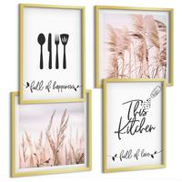 BILDER SET 4er Set - 50x50 cm & 40x60 cm Goldrahmen - Boho-Küchengras-Schriftzug - Goldfarben, Kunststoff (50/50cm) - TULUP