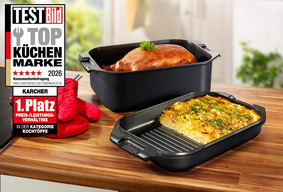 BRÄTER 2in1, Aluguss, 8,7 Liter, inkl. Topfhandschuhe - Schwarz, Metall (42/25.5/12cm) - Karcher
