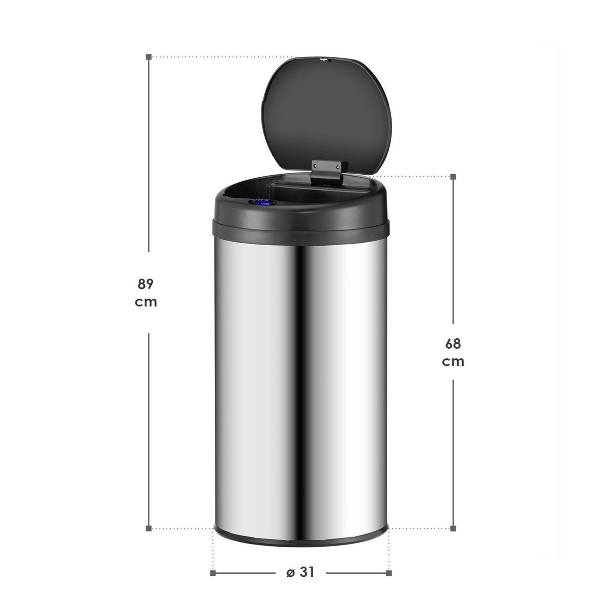 MÜLLEIMER rund 40L silber mit Sensor - Silberfarben, Metall (31/68/31cm) - Juskys