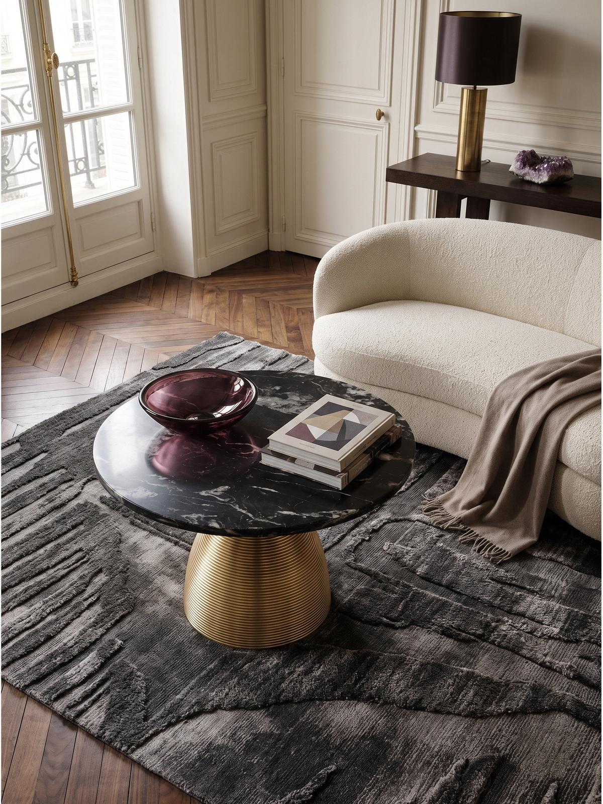 COUCHTISCH TORMES, Marmor, handgefertigt, Schwarz-Gold, Ø 60 x 40 cm - Goldfarben/Schwarz, Stein/Metall (60/60/40cm) - KADIMA DESIGN