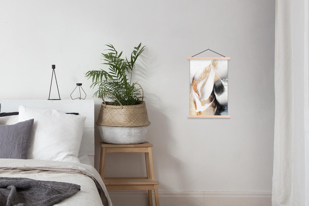 POSTER MIT MAGNETLEISTEN Luxus - Abstrakt - Gold - Weiß Deko Wohnzimmer 40x60 cm - Goldfarben, Textil (40/60/0.15cm) - MuchoWow