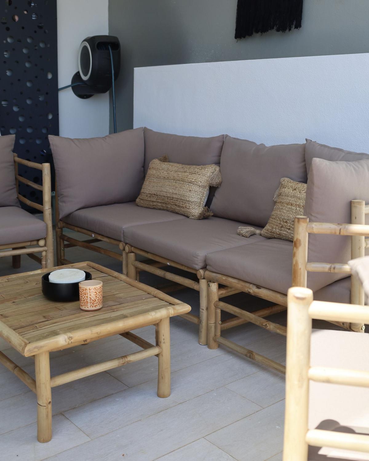 LOUNGE SET 5-Sitzer Bambusholz hellbraun 4-teilig Auflagen taupe Cerreto - Taupe, Holz - Beliani