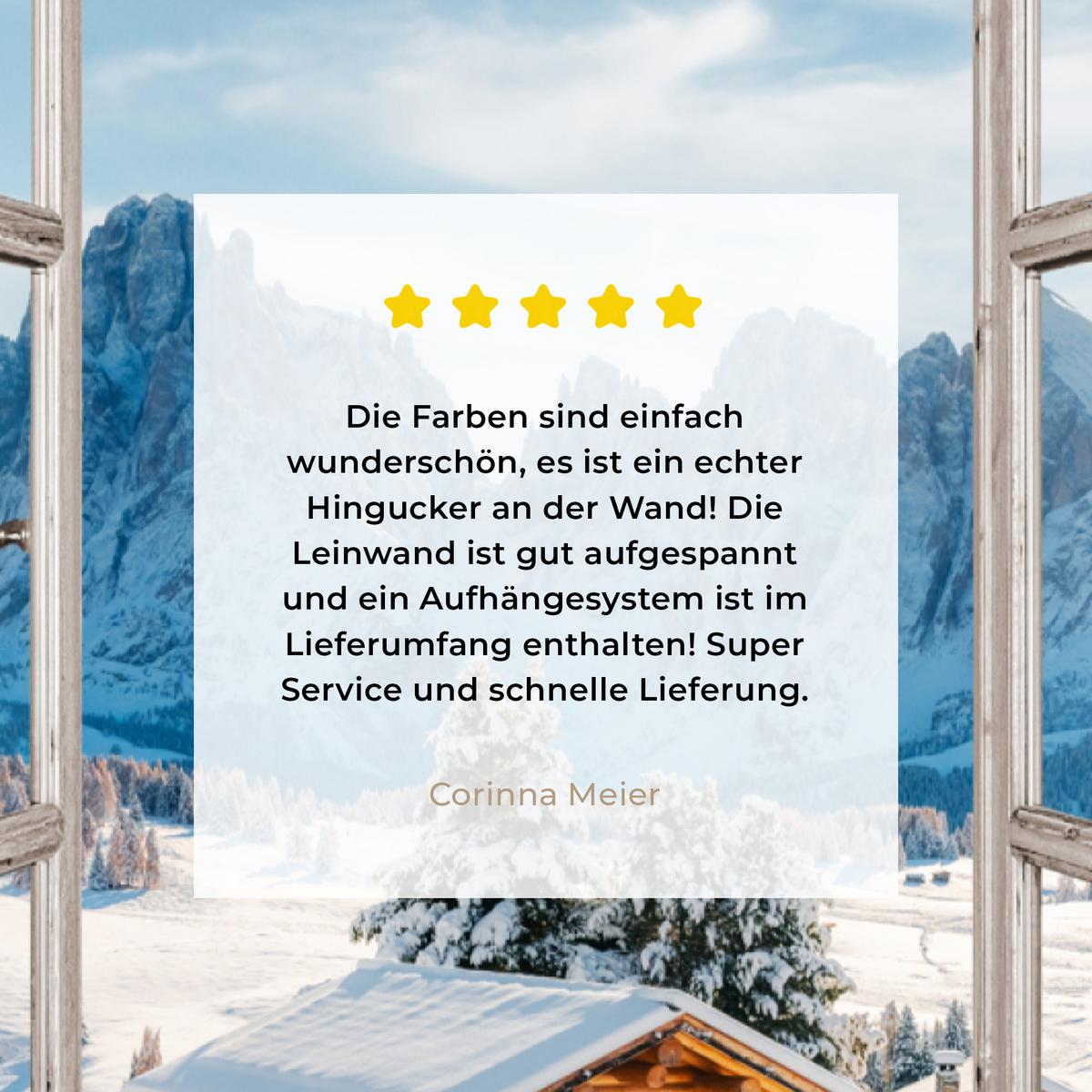 LEINWANDBILD Winterlandschaft - Hütte - Berge - Ausblicke - Aussicht - Natur Deko XXL 80x120 cm - Weiß Hochglanz, Textil (80/120cm) - MuchoWow