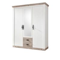 KLEIDERSCHRANK Pinie weiß, Oslo Pinie Landhaus, Drehtürenschrank 3-türig mit Spiegel, 169 x 201 cm - Anthrazit/Weiß, Holzwerkstoff/Metall (169/201/60cm) - Furn.Design