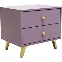 NACHTTISCH Solea Lux mit 2 Schubladen, Pflaume - Pflaume/Goldfarben, Holzwerkstoff (54/48/41cm) - Beautysofa