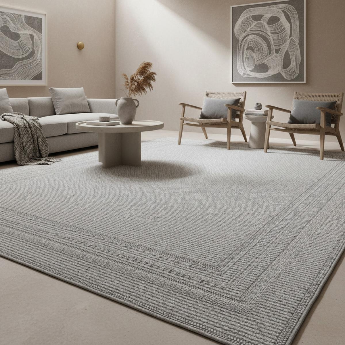 TEPPICH Outdoor VENTOUX in Grau, mit Bordüre, 240 x 340 cm - Grau, Textil (340/240cm) - KADIMA DESIGN