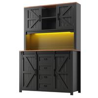 HIGHBOARD in Schwarz mit LED & Schiebetüren - Dunkelblau, Holzwerkstoff (115/175/40cm) - Urban Meuble