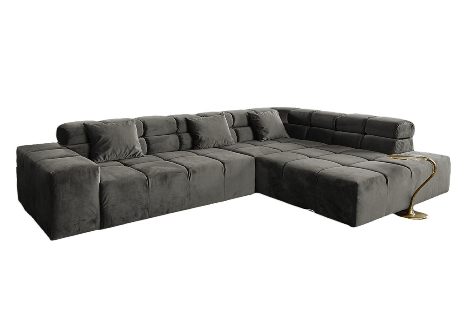 ECKSOFA MIT MOTORISCHEM SITZVORZUG NEVADA Grau Velvet Relaxfunktion - Schwarz/Grau, Textil (319/215cm) - KAWOLA