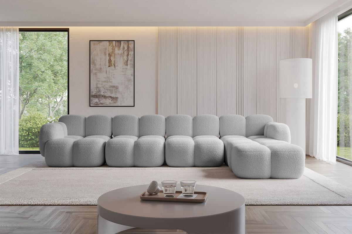 ECKSOFA modulares Sofa Rechts Miko-L3 390x205x75 Hellgrau Bouclé - Edelstahlfarben/Schwarz, Holzwerkstoff/Kunststoff (390/205cm) - ALTDECOR
