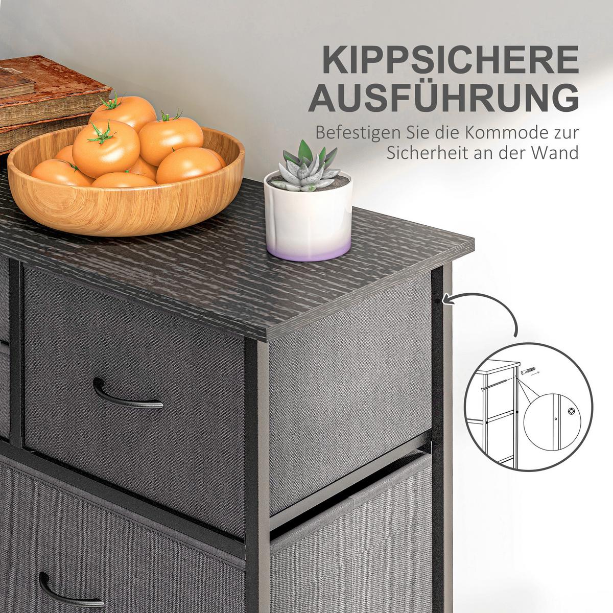 KOMMODE, Aufbewahrungsschrank mit 10 Faltbaren Stoffschubladen, Stahl, Schwarz - Schwarz, Textil (30/100/100cm) - HOMCOM