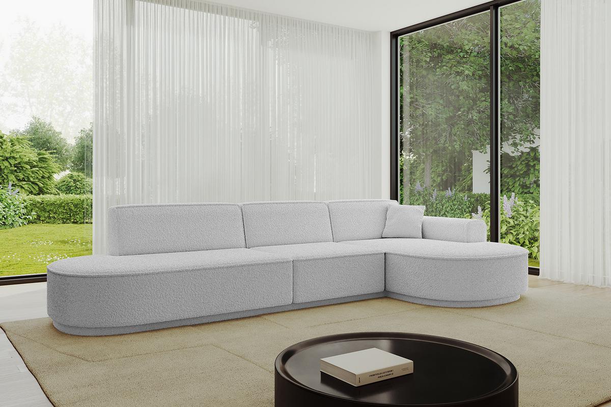 ECKSOFA Ottomane Rechts MARI-L2-v3 - 328x171x83 cm Hellgrau Bouclé - Hellgrau/Schwarz, Holzwerkstoff/Kunststoff (171/328cm) - ALTDECOR