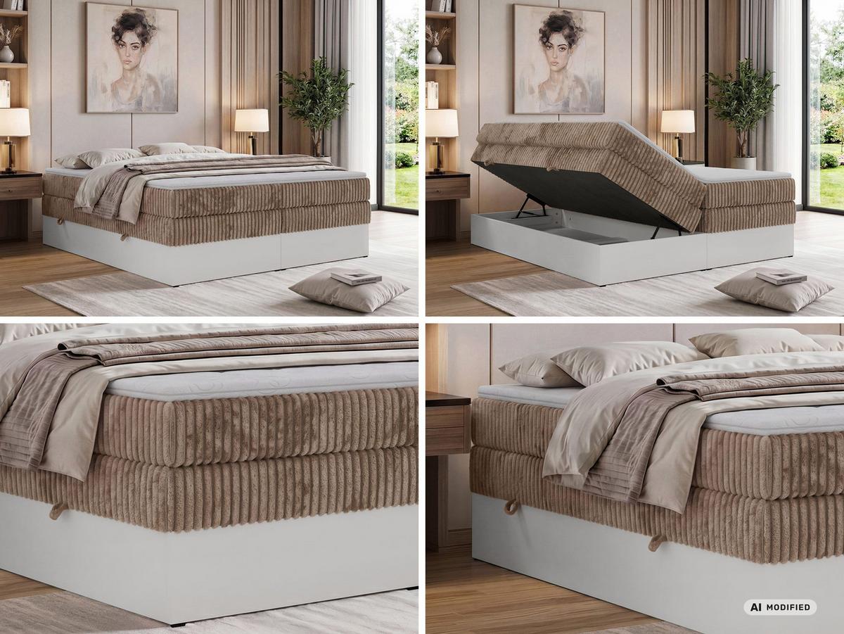 BOXSPRINGBETT TRAVIT ZERO KING 160/200 - Braun Cord - Topper Visco - H4 - Schwarz/Braun, Kunststoff/Textil (160/200cm) - MKS