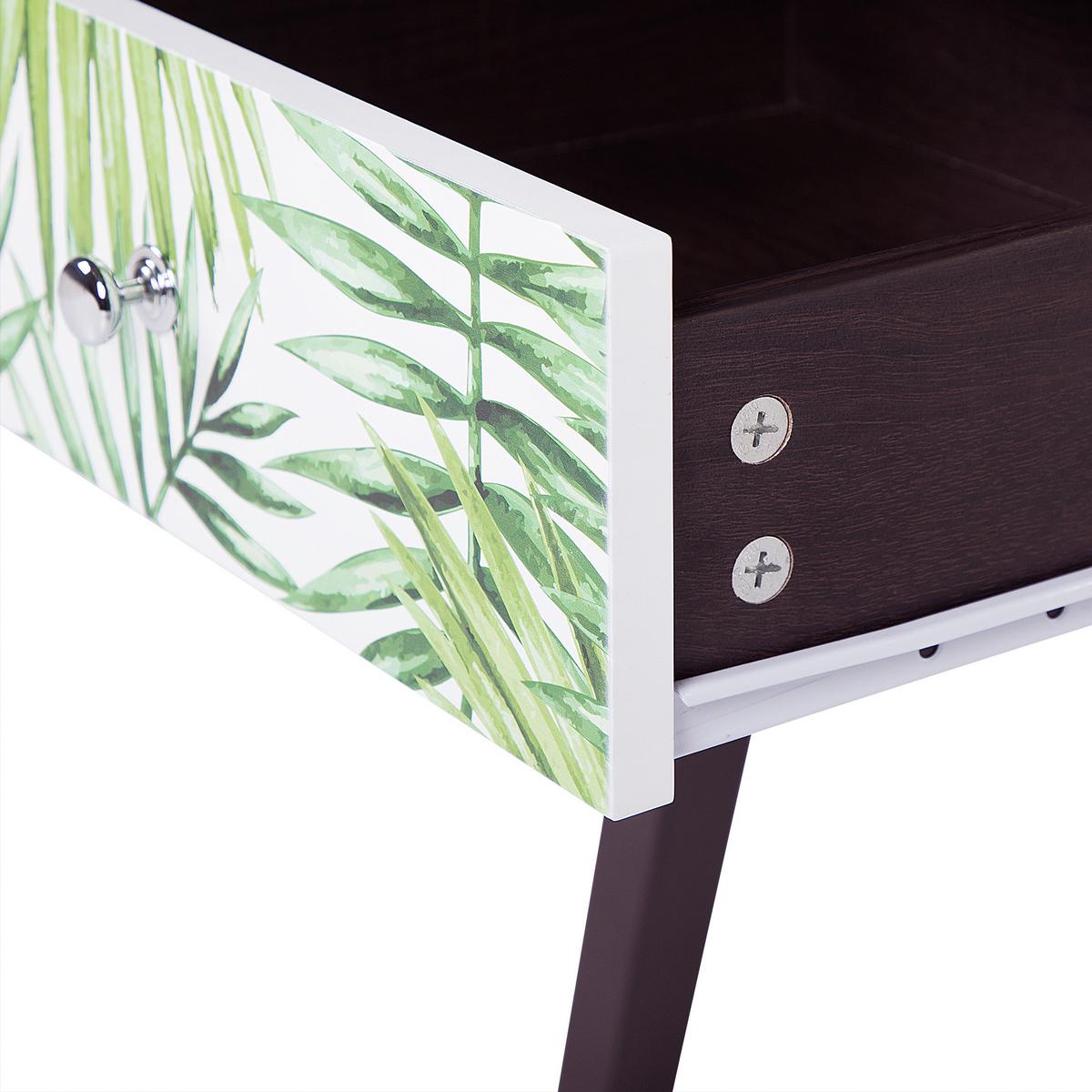 NACHTTISCH dunkler Holzfarbton/Palmenmotiv Rodes - Dunkelbraun/Weiß, Holzwerkstoff (40/61/40cm) - Beliani