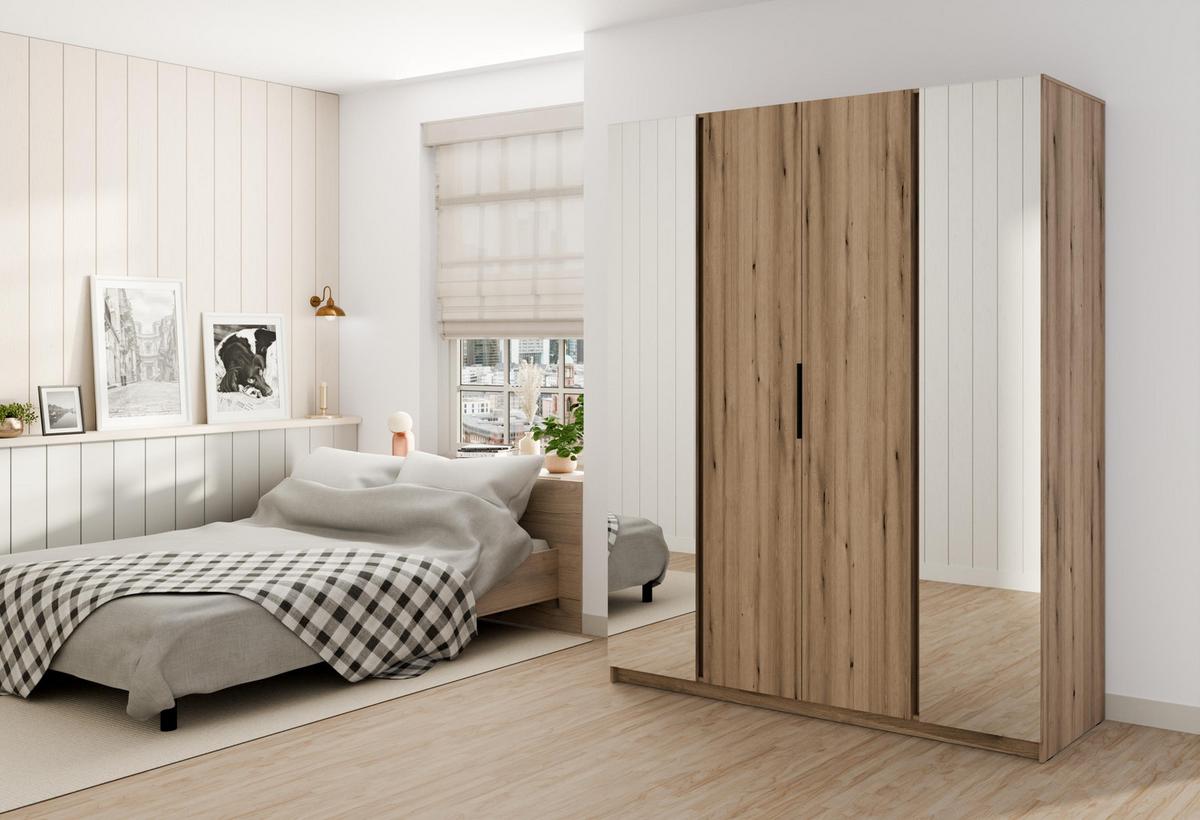 KLEIDERSCHRANK Nehir Eiche Evoke 200 cm - 4T Modern mit 2 Spiegeln außen - Eichefarben, Holzwerkstoff/Kunststoff (200/239/61.9cm) - AX Living
