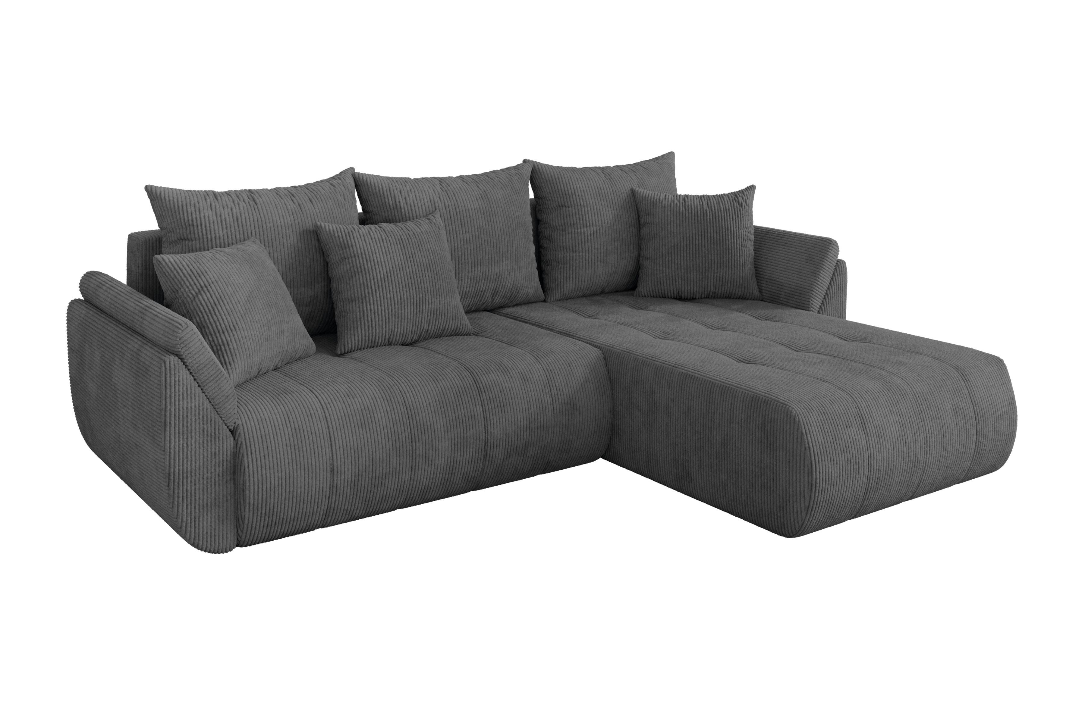 ECKSOFA mit Schlaffunktion Ottomane Rechts TOKO-L 277x194x86 Dunkelgrau Cord - Dunkelgrau/Schwarz, Holzwerkstoff/Kunststoff (277/194cm) - ALTDECOR
