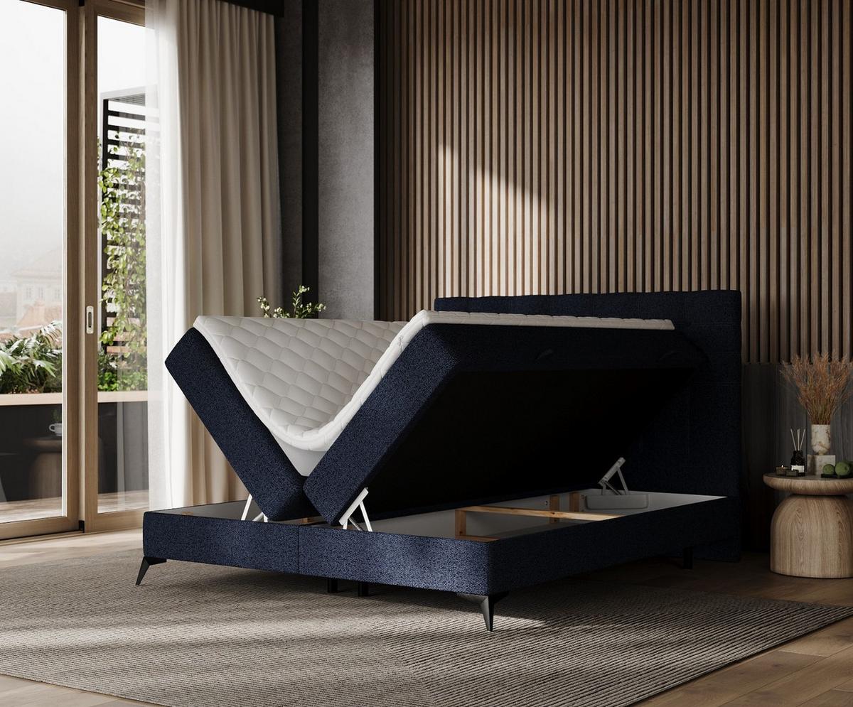 BOXBETT Niro 120/200 cm Marineblau im Riva Stoff - Schwarz/Dunkelblau, Holz/Holzwerkstoff (120/200cm) - AltaBeds