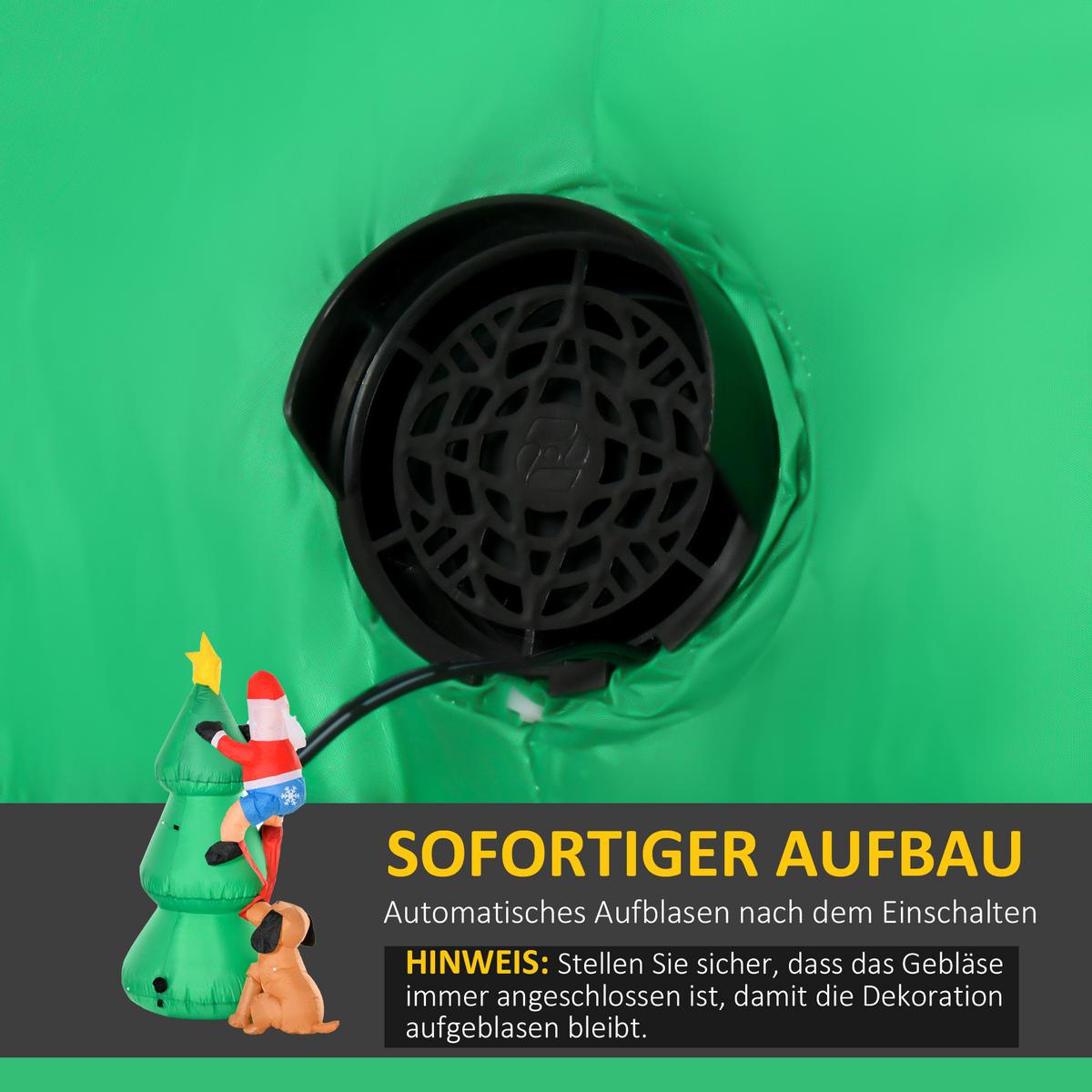 AUFBLASBARER Weihnachtsbaum Weihnachtsmann Hund 180 cm LED Selbstaufblasend - Grün, Kunststoff (85/180/123cm) - HOMCOM