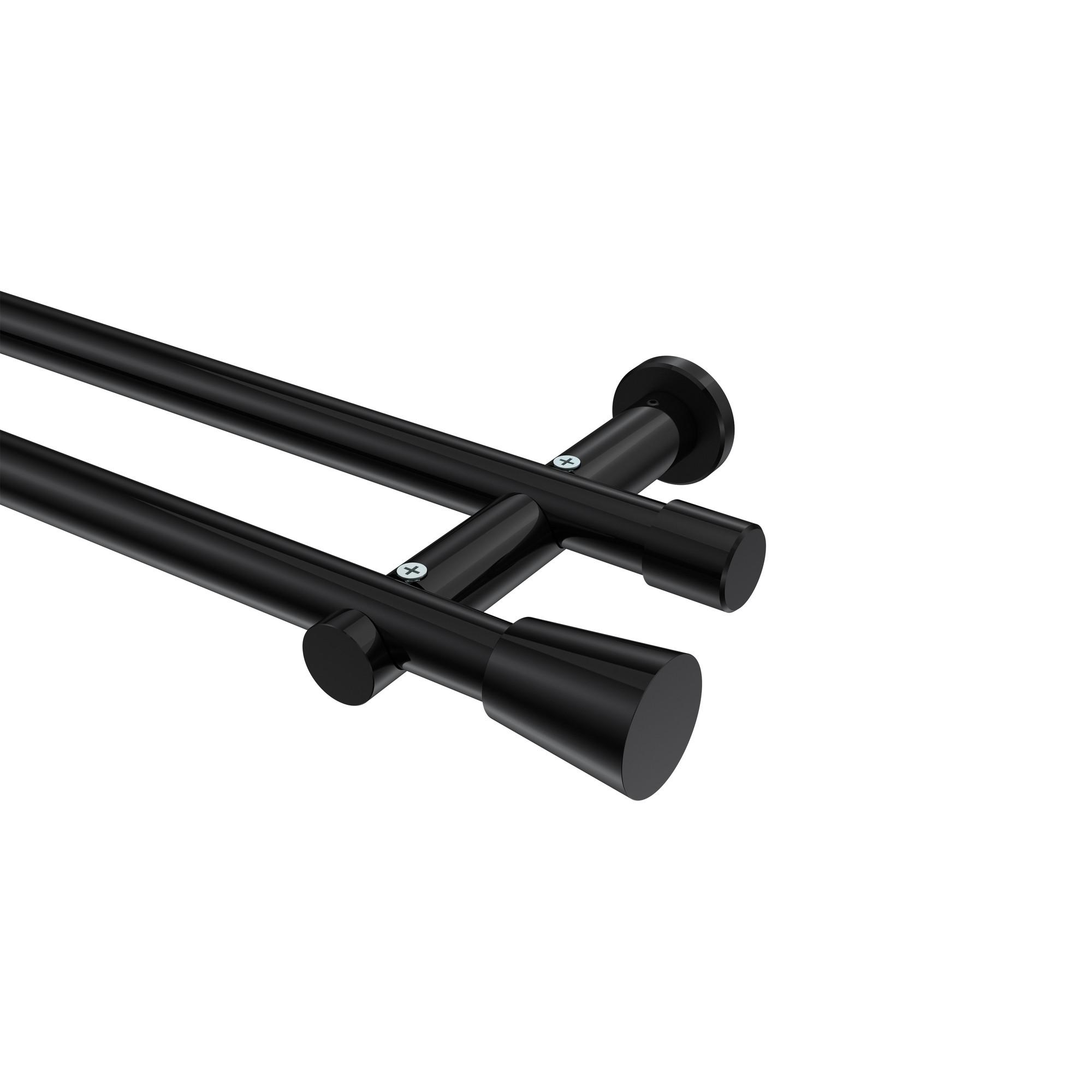 GARDINENSTANGE Platon Sitra 240 cm (geteilt in 2 x 120 cm), 2-läufig (ohne Ringe), 20 mm Ø Schwarz - Schwarz, Metall (240cm) - INTERDECO