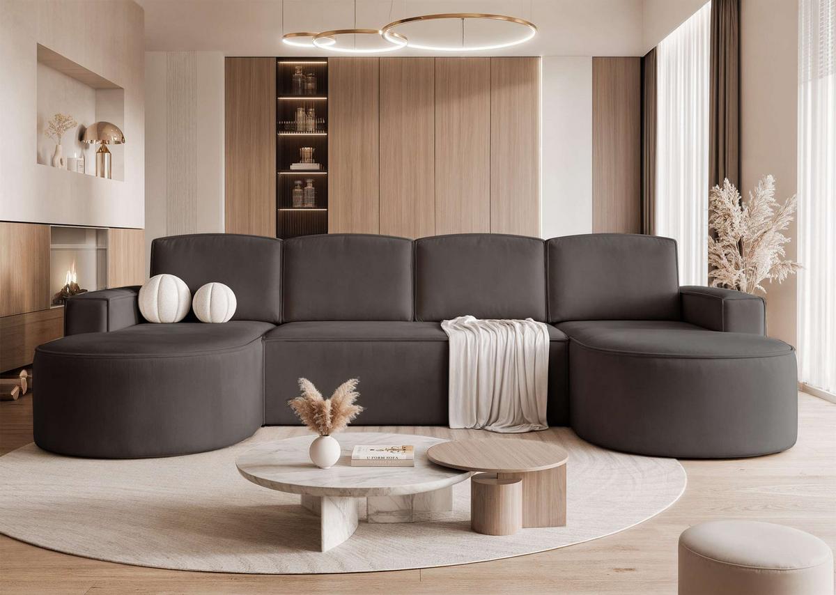 WOHNLANDSCHAFT U-Form mit Schlaffunktion, Schwarz - Schwarz, Textil (316/88/157cm) - Idohome