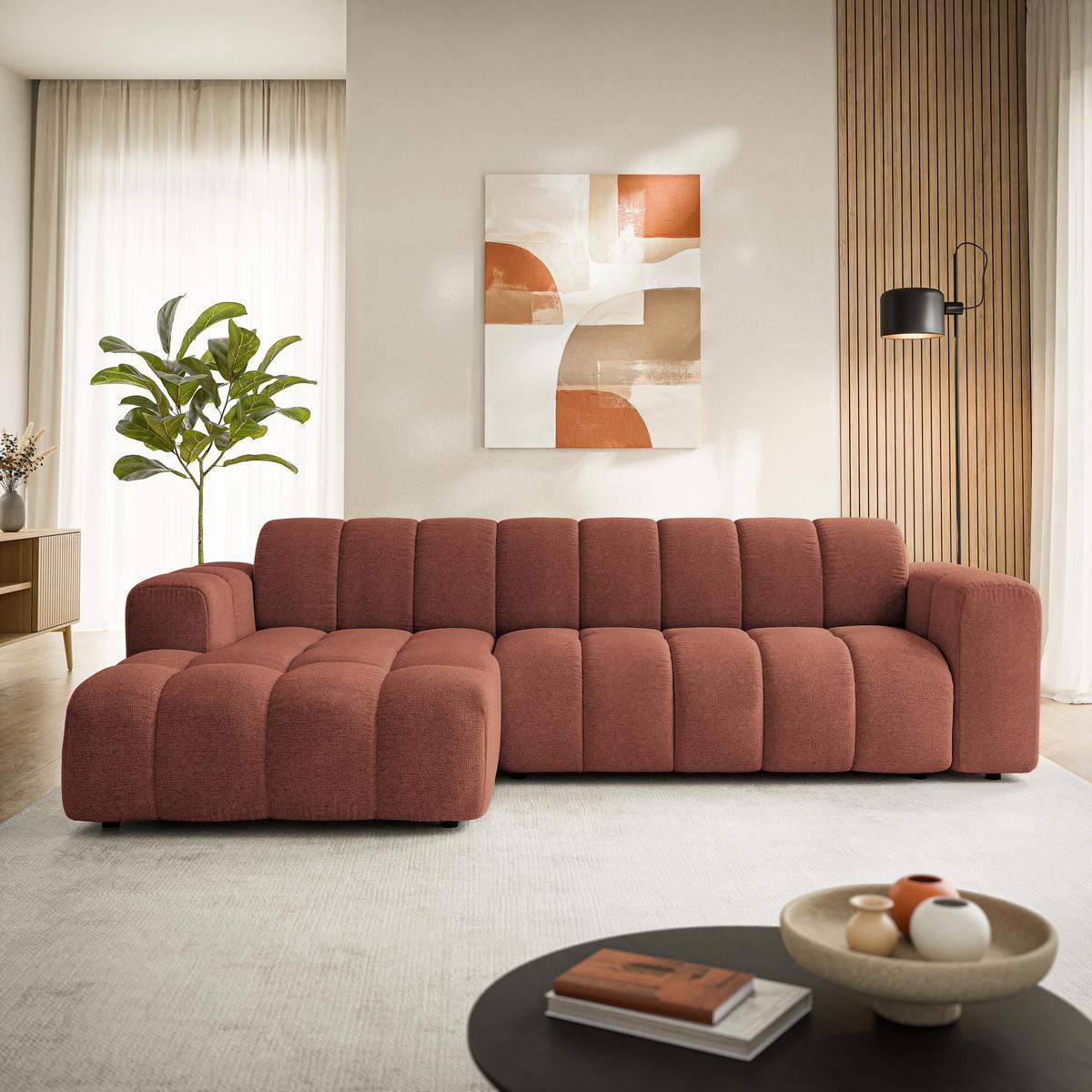ECKSOFA SETIA Orange Strukturstoff mit Schlaffunktion - Orange, Holz (304/165cm) - MASSENO