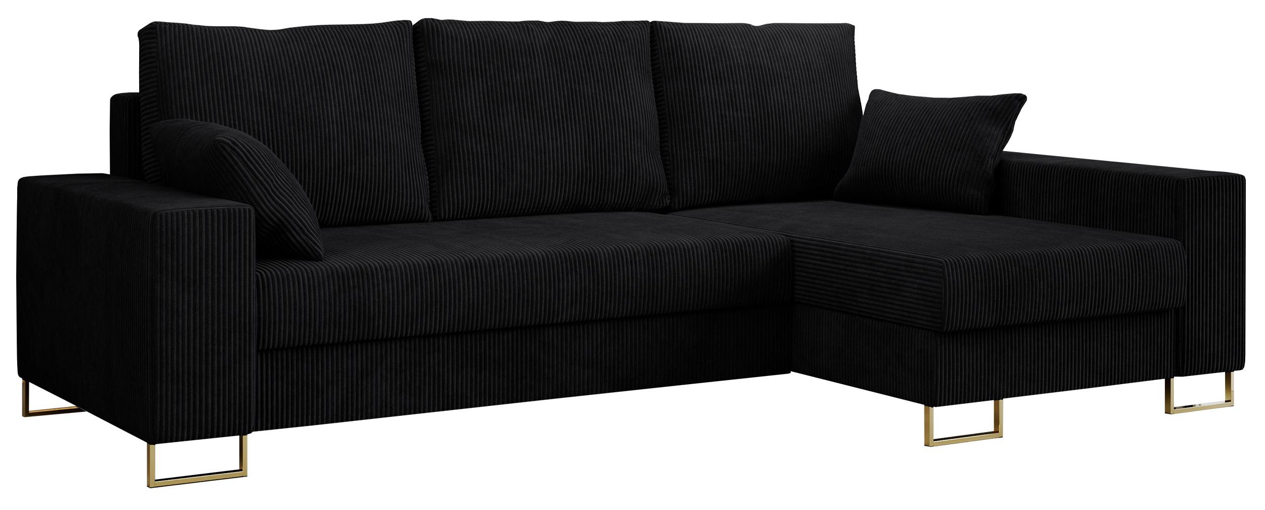 ECKSOFA Dorian Cord Schwarz - Goldfarben/Schwarz, Textil/Metall (242/138cm) - MKS