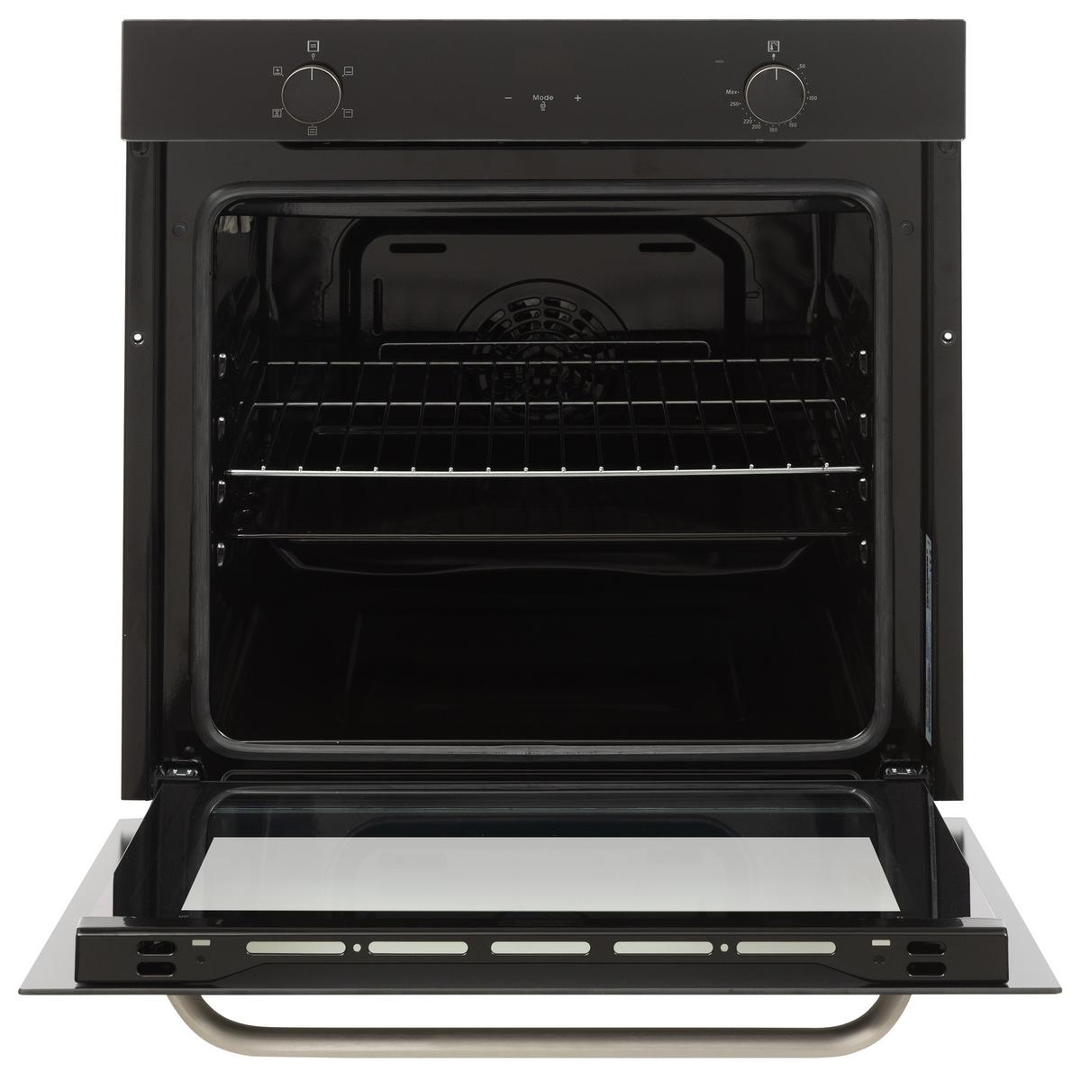 EINBAUBACKOFEN, autark, 73 Liter Volumen, 60 cm Backofen, 5 Betriebsarten, Edelstahl, Umluft/Ober-Unterhitze, einfache Reinigung, B-OV-75-A-I - Schwarz, Metall (59.5/59.5/57.5cm) - Telefunken