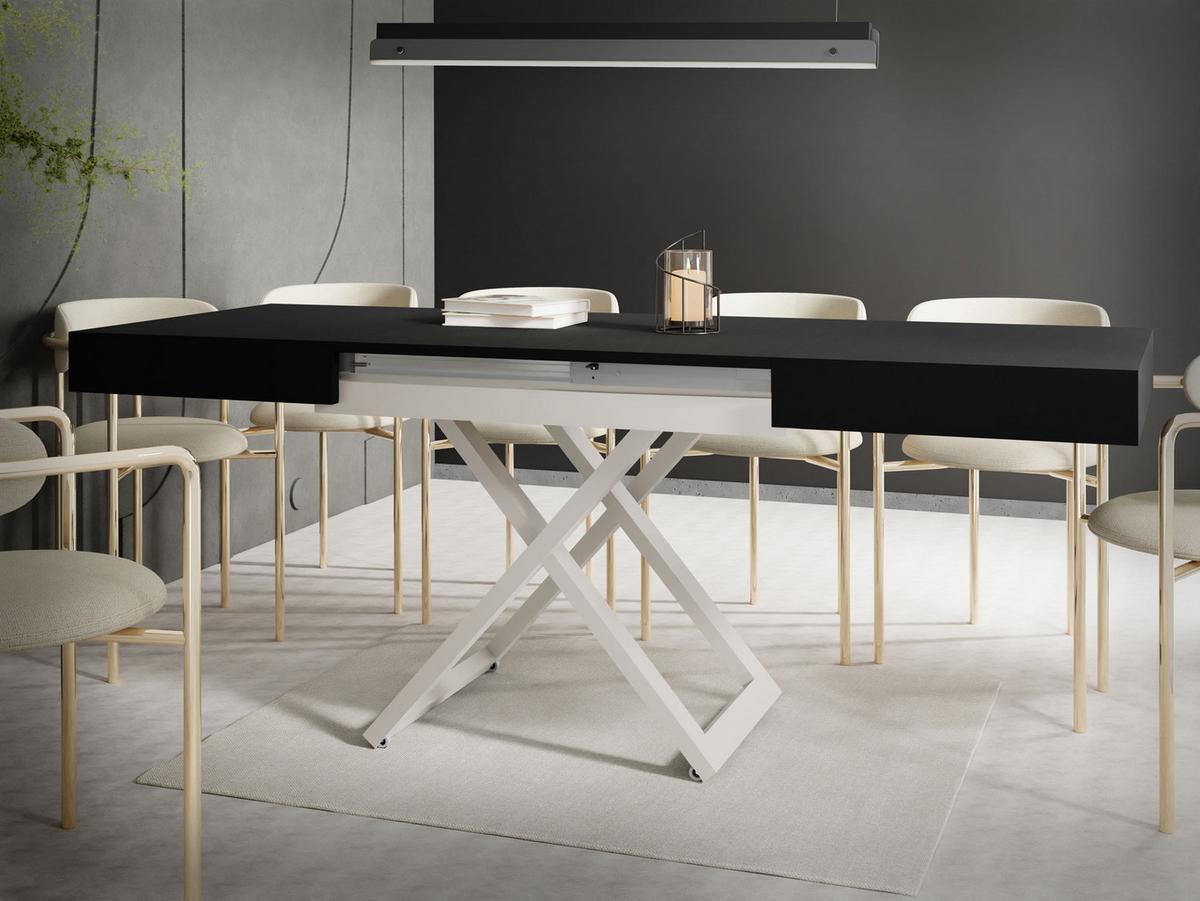 COUCHTISCH Cavetta U höhenverstellbar ausziehbar, Schwarz 120-200/80/27-76 cm - Kaschmir/Schwarz, Holzwerkstoff/Metall (80/120/76cm) - WFL GROUP