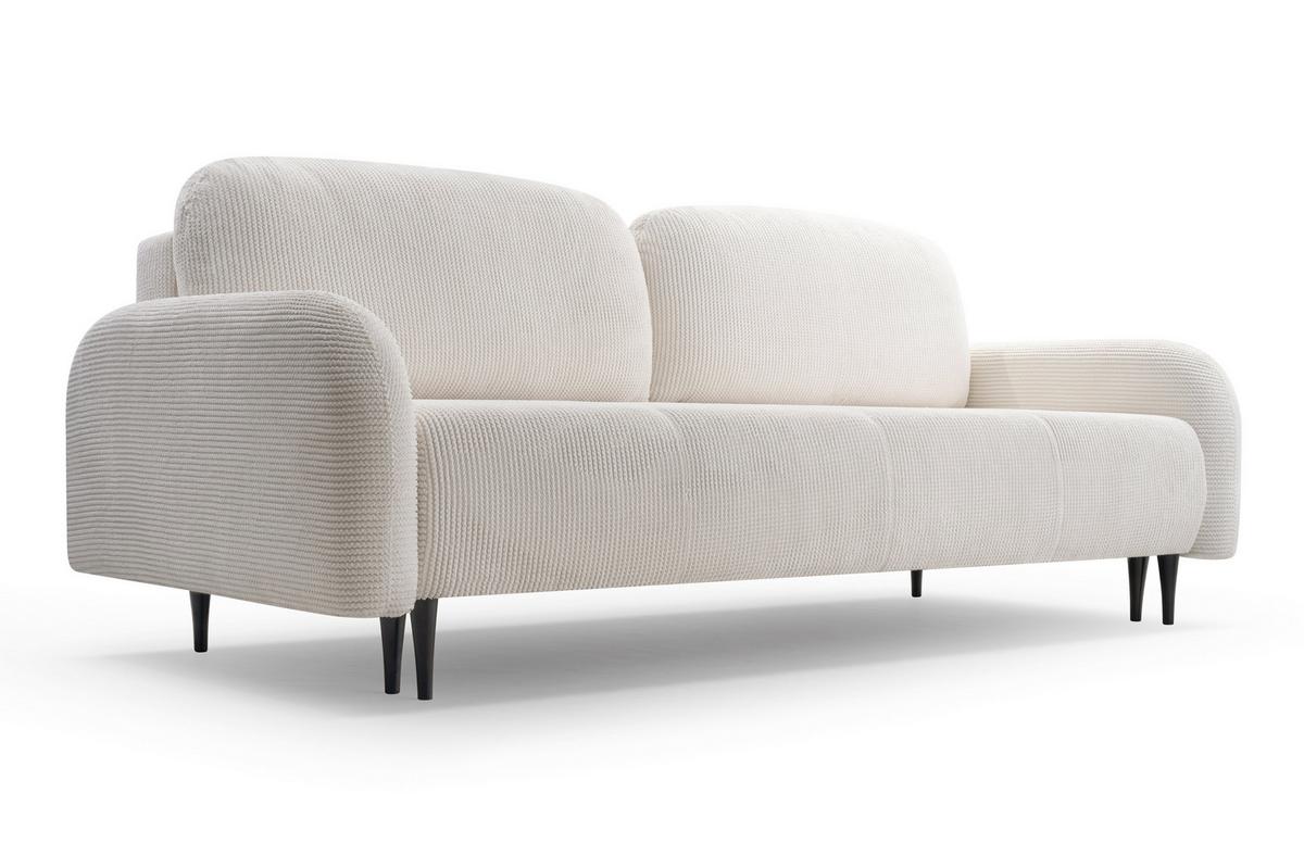 BETTSOFA VIVO Creme Geflochtener Stoff mit Schlaffunktion - Creme, Holz (230/95/102cm) - MASSENO