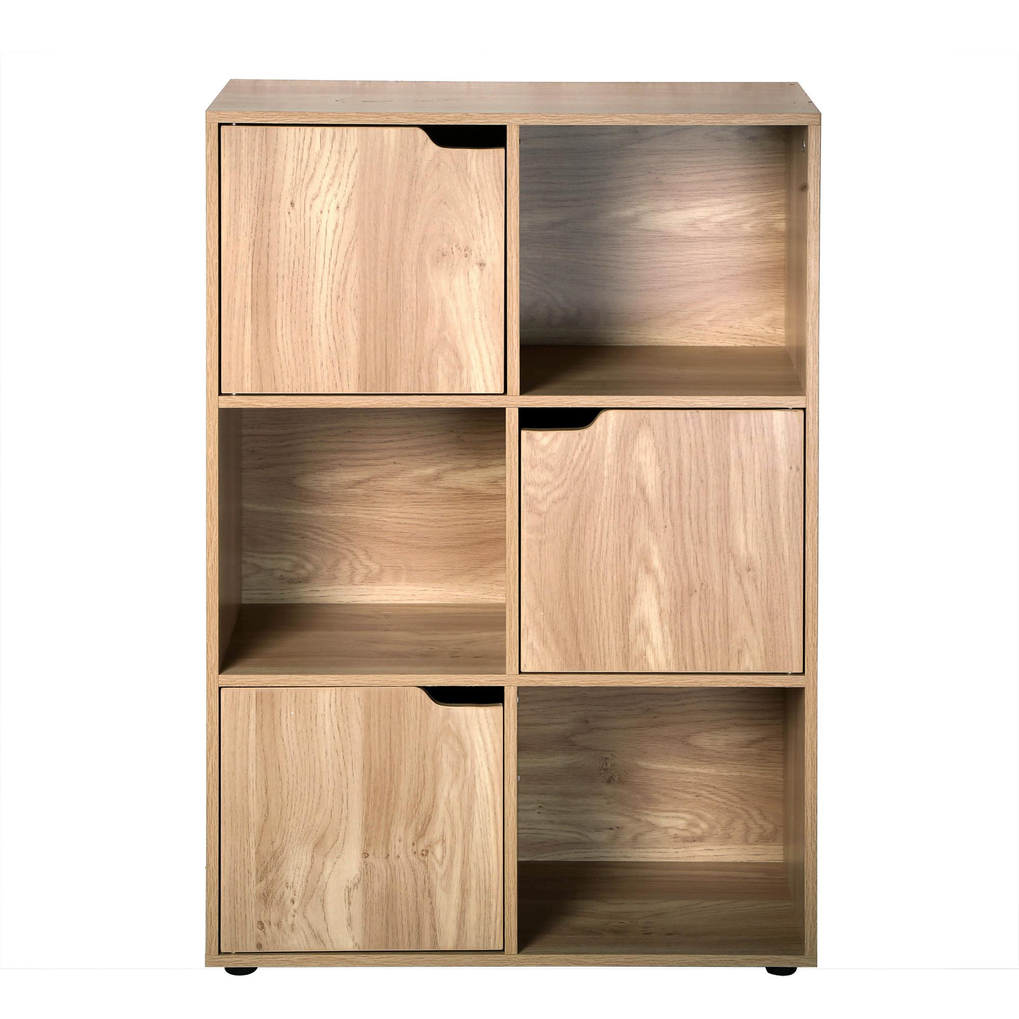 REGAL mit 6 Fächern und drei Türen - 60/29/90 cm - Eichefarben, Holzwerkstoff (60/90/90cm) - Calicosy