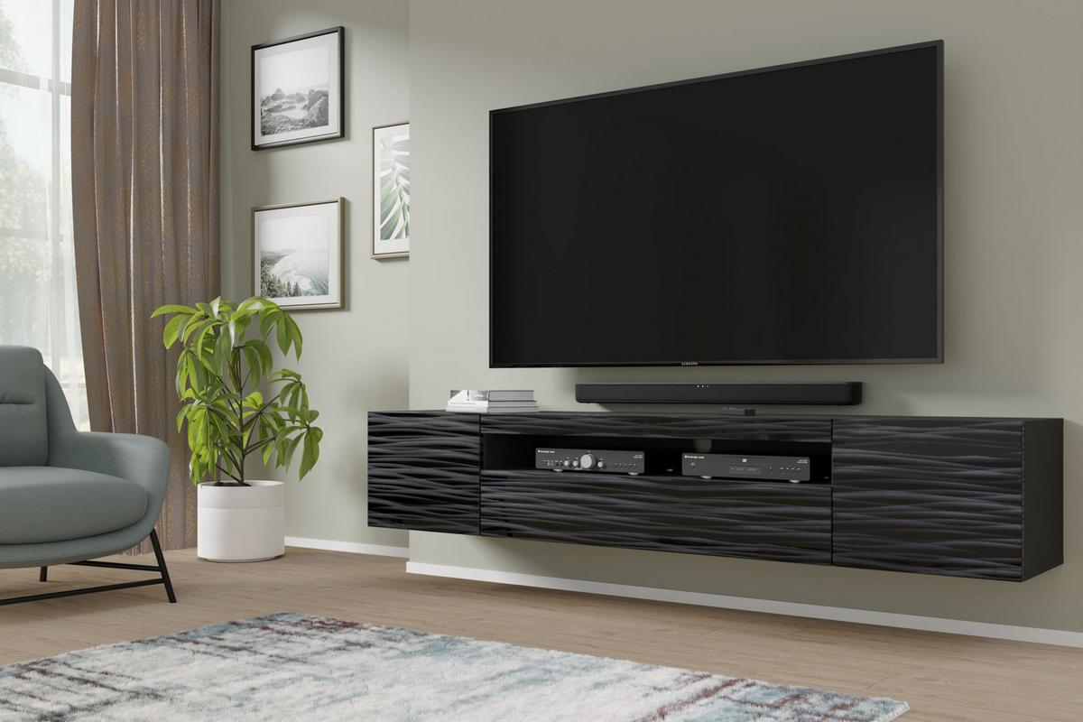 TV LOWBOARD Schwarz 200/42/37 - Anthrazit/Schwarz, Holzwerkstoff (200/42/37cm) - RAUMHIRSCH FURNITURE