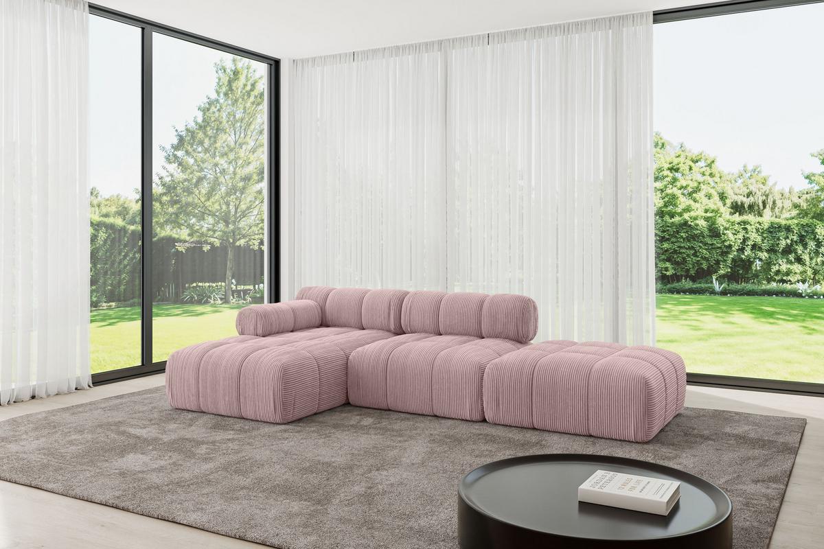 ECKSOFA modulares Sofa Lizur-L1 - 285x160x70 cm Rosa Cord - Rosa, Holzwerkstoff/Textil (285/160cm) - ALTDECOR