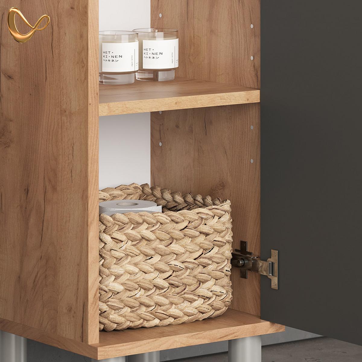 BADMÖBEL-SET Fucino Eiche 3 Teile, mit Midischrank Tür groß - Eichefarben, Holzwerkstoff (80/54/32cm) - Livinity®